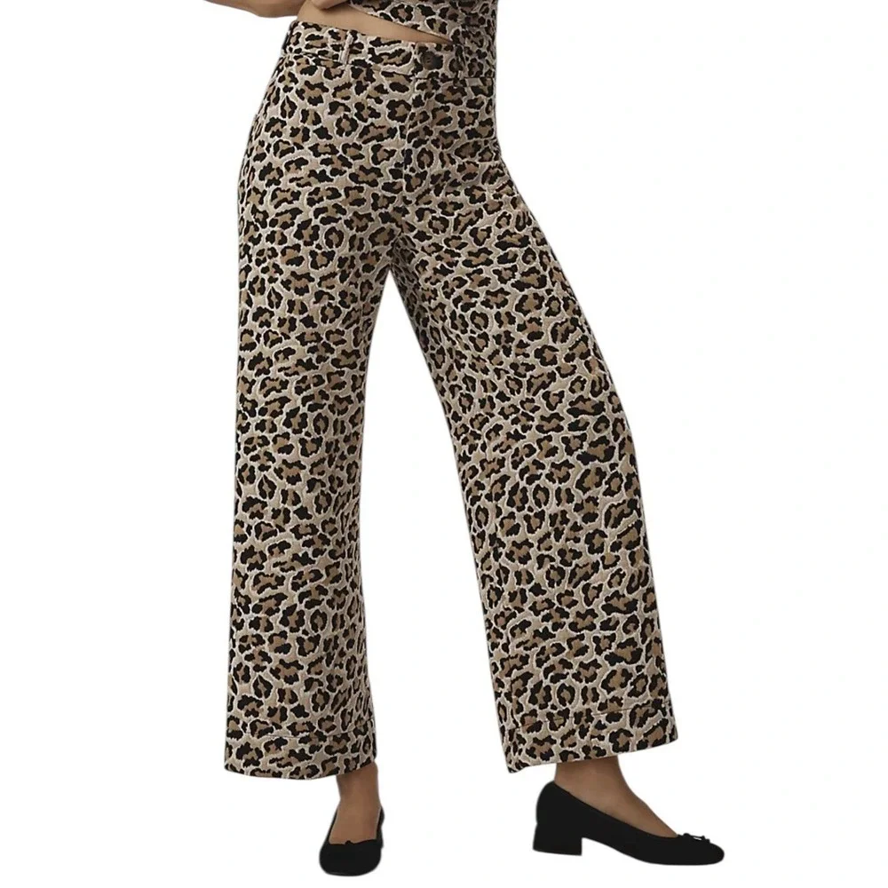 Maeve Wide Leg Pants Women's Size 25 Leopard Print The Ettie High-Rise Crop - Picture 1 of 9
